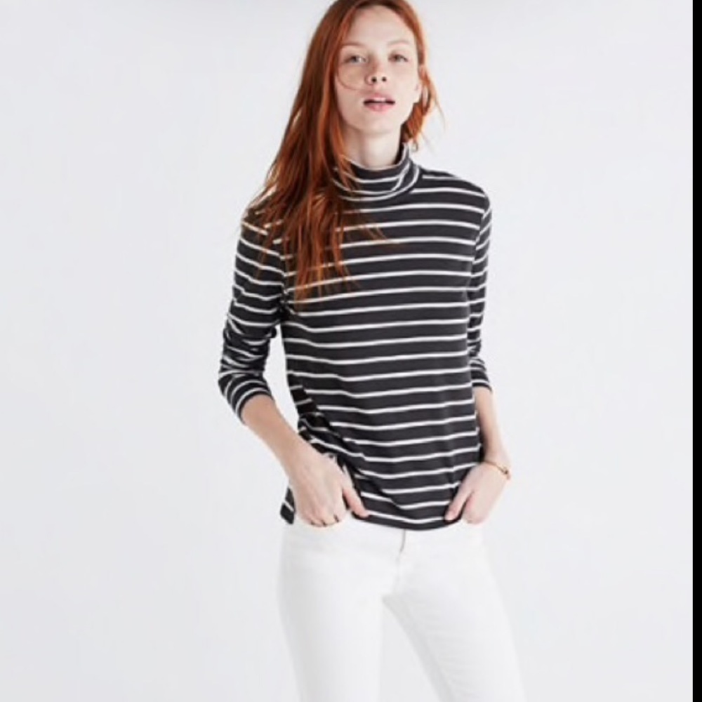 Madewell Black and White Striped Turtleneck Top
